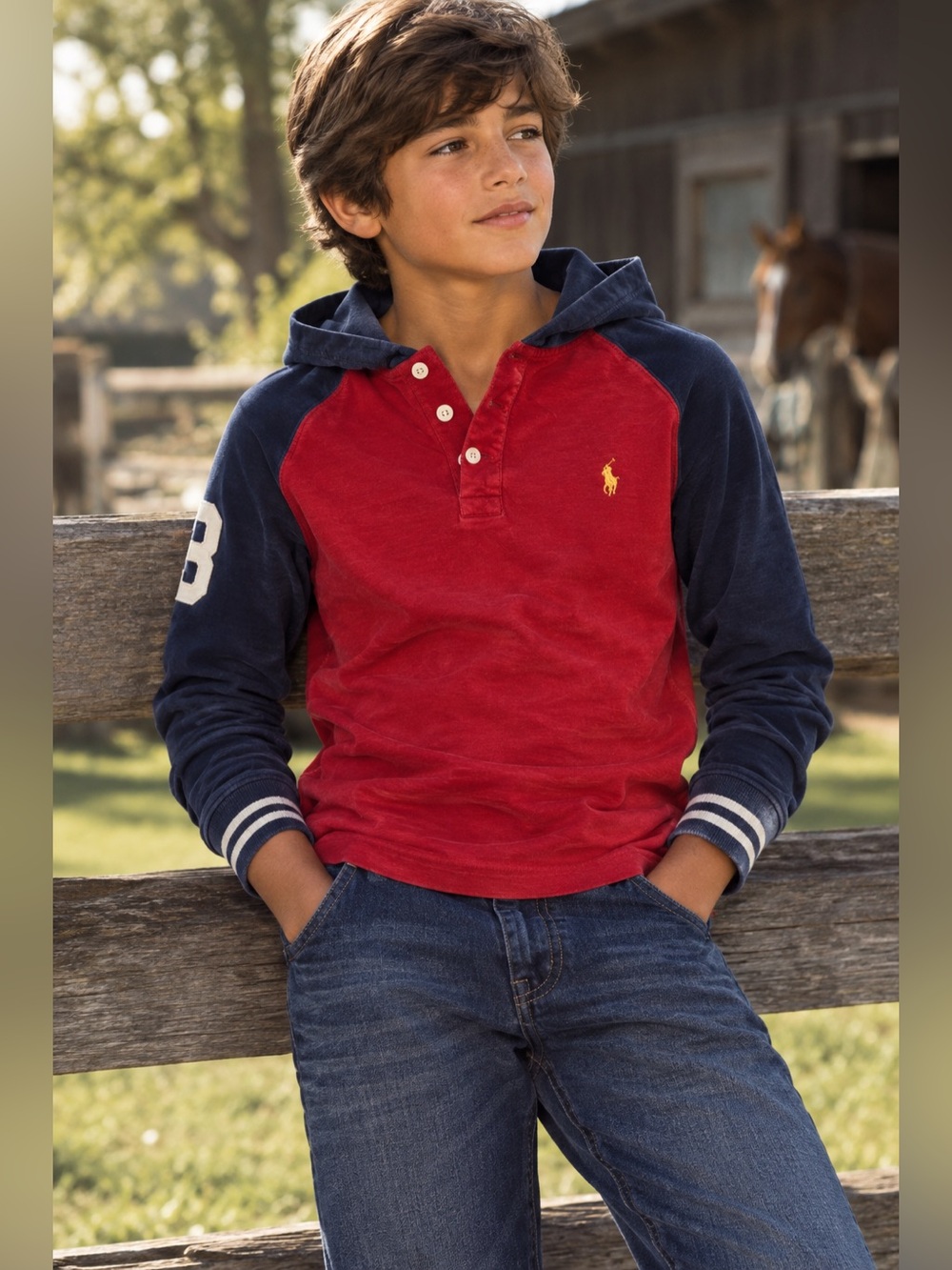 Polo Ralph Lauren Youth Colorblock Henley Hoodie Shirt | Size M